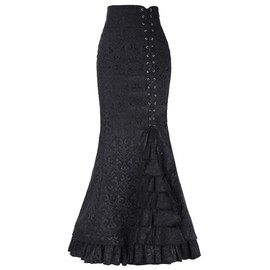 Women's Steampunk Skirt Victorian Long Side Lace up Ruffle High Waist Mermaid Renaissance Vintage Dress Maxi Skirt, Black, Large