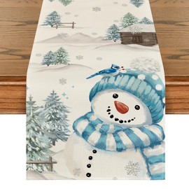 Artoid Mode Blue Snowman Christmas Table Runner, Seasonal Winter Kitchen Table Decoration, Indoor, Holiday, Party Decor, 40 x 300 cm