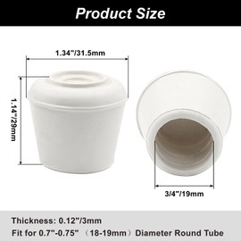 Suiwotin 16pcs 3/4 Inch Round Chair Leg Tips Caps, Non-Slip Rubber Chair Leg Floor Protectors, White Furniture Leg Caps Fit for 0.7"-0.75" (18-19mm) Diameter Round Feet