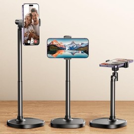 DIMONCOAT Soporte de teléfono para escritorio, soporte de teléfono ajustable en ángulo y altura para escritorio, soporte universal de aleación de alum