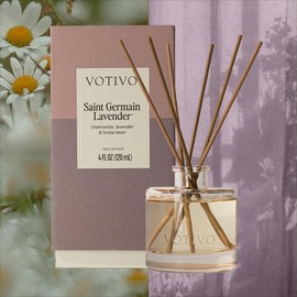 Votivo Saint Germain Lavender Signature Reed Diffuser | Floral Scented Home Fragrance Diffuser with Sticks, Reed Oil and Glass Bottle | Decorative Air Freshener for Home Decor | 4 oz