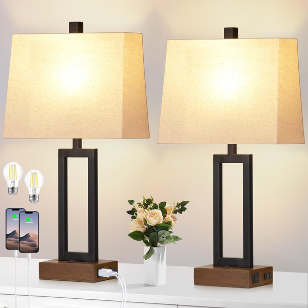 Lolikit Table Lamp for Bedroom Set of 2 with 2