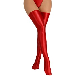 FEOYA Women's Shiny Oil Glossy Opaque Thigh High Stockings Metalic Over the Knee Socks Wet Look Bright Hold Up Tights Party Club Cosplay