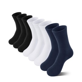 Somaibo 8 Pairs Kids Socks for Boys Girls Crew Dress Athletic Socks Cotton Seamless Cushioned School Sock 10-12 Years White/Black/Navy