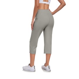 RAYPOSE Capri Yoga Pants with Pockets High Waist Workout Yoga Pants Leggings Crop Straight Pants Gray