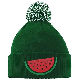 Hippowarehouse Watermelon Logo Embroidered Beanie Hat with Bobble Bottle Green