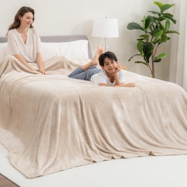 Berkshire Blanket Classic VelvetLoft® Solid Bed Blanket Queen Size, Lightweight Soft Fuzzy Plush Blanket for Bed and Couch, Grain, 90x90 Inches