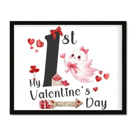 Modern Framed Wooden Sign My 1st Valentine's Day White Ghosts Shelf Décor for Window Distressed Vertical Wood Home Sign Gothic Valentine Love Living Room Wall Decor Sign Gift 16x20in