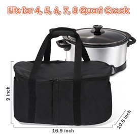 Portable Slow Cooker Travel Bag, Insulated Carrier Case for Most 4, 5, 6, 7, 8 Quart Crock, Internal Mesh Net Holds Pot in Place, Slow Cooker Carrier