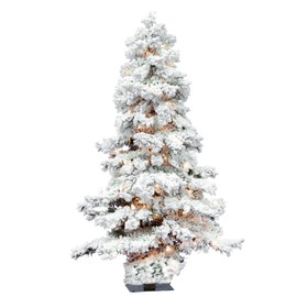 Vickerman Pre-Lit Flocked Spruce Alpine Tree with 250 Clear Dura-Lit Lights, 5-Feet, Flocked White on Green