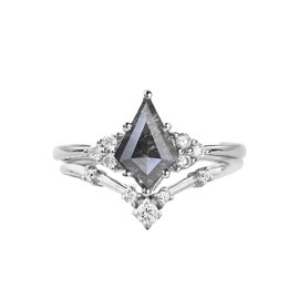 Salt and Pepper Geometric Arrowhead Stackable Ring | Gemstone & White Gold Plated Ring | Sterling Silver Rings for Women | Stackable Rings for Women | Womens Collection Bands | Non Tarnish Bands