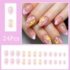24Pcs Spring Summer Flower Press on Nails Medium Almond Fake