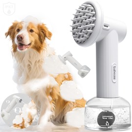 Pet Electric Foaming Dog Shampoo Dispenser with Brush for Dogs Bathing, Soft Brush, Massaging and Grooming, Bubble/Spray Mode, Rechargeable Dog Foam Sprayer Soap Dispenser for Short/Long Haired Pet