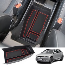 MARCHFA Storage Compartment Centre Console for Ioniq 5 2022 2023, Car Accessory Organiser Storage Box Holder Shelf (Red)