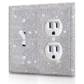 Gaocai Silver Shiny Silver Rhinestones Wall Plates Light Switch Cover Plate Decorative 3 Gang Wall Plate Bling Light Switch Cover