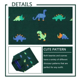 Knitted Baby Hat Scarf Set Winter Warm Boys Girls Beanie Fleece Lining Toddler Kids Hat with Pompom(Dark Green Dinosaur (Hat+Scarf),M)