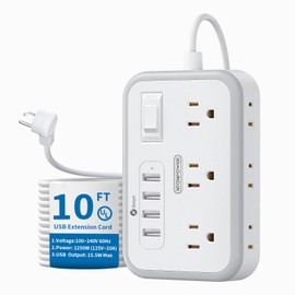 Surge Protector Power Strip 10 ft, Flat Plug Extension Cord with 6 Outlets 4 USB Ports, Outlet Extender Long Cord, Overload Protection, Extension Cord with Multiple Outlets for Indoor, Home, Office