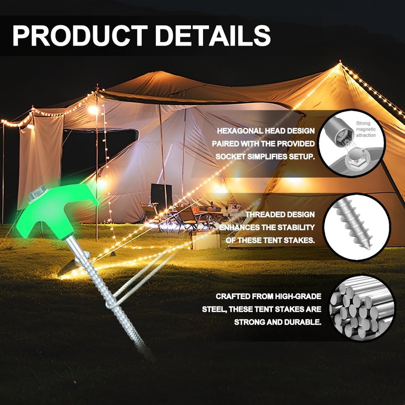 8Pack Tent Stakes-8” Drill in Heavy Duty Ground Pegs Screw