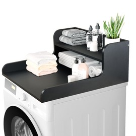 Washer Dryer Countertop 2 Tier 28 inches Wide, Laundry Shelf Topper with Edge, 28" W x 28" D x 12" H Laundry Space Organizer, Black