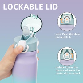 Konokyo Insulated Water Bottle with Straw and Carry Loop,18 oz Stainless Steel Double Wall Vaccum Metal Water Flask with Leak-proof Lid,Lavender Green