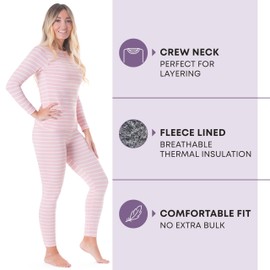 Rocky - Ropa Interior térmica para Mujer, Conjunto de Forro Polar con Forro Polar, Camisa y Pantalones, Capa Base con Leggings, Parte Inferior, esquí, frío Extremo, Rosa (Pink Striped), XL