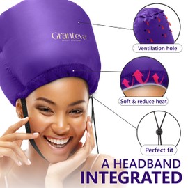 Capó secador de pelo – Gorro secador de pelo suave para el hogar – Kit de secador de pelo con diadema integrada, acelera el tiempo de secado en casa, se utiliza para acondicionamiento profundo, estilo portátil (morado)