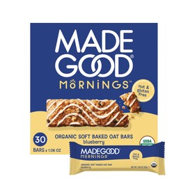 MadeGood Mornings Soft Baked Breakfast Bars, Blueberry, 1.06 Oz (30 Count) Gluten Free Snacks