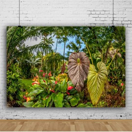 Laeacco 7x5ft Jungle Green Leaves Backdrop Tropical Plants Vinyl Photography Background Tropical Forests Landscape Summer Party Banner Birthday Party Decoration Children Adults Portraits Video Prop