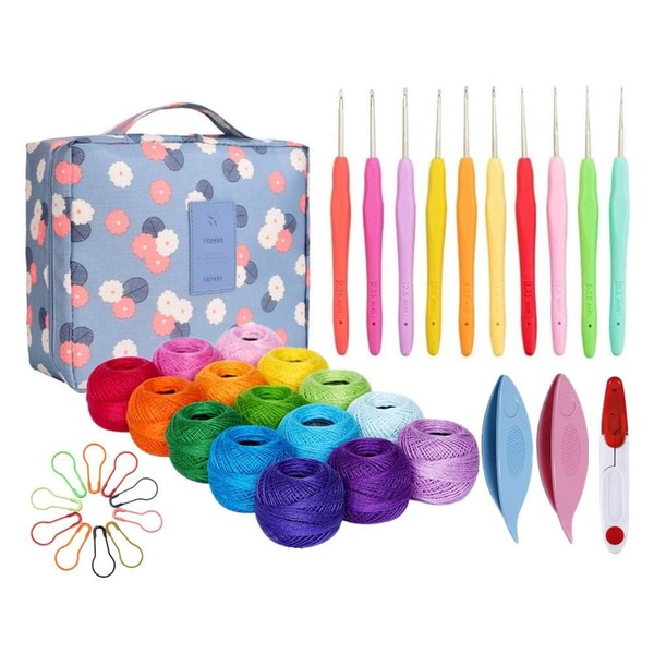 Knitiss 15 Crochet Thread Balls & 10 Lace Crochet Hooks