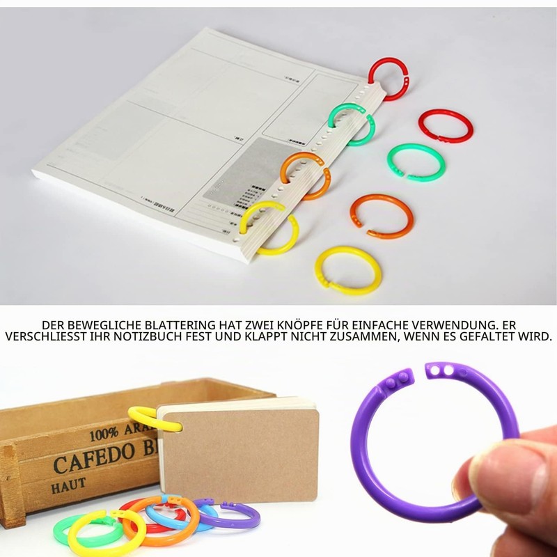 PFLYPF 100 Pieces Plastic Book Rings with Moving Leafs Coloured