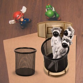 NUOBESTY Basketball Pencil Pen Holder Basketball Hoop Metal Pen Holder Mesh Pencil Holder for Desk Office Pen Organizer