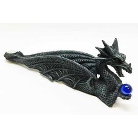 Pacific Trading Longwei Dragon Holding Blue Orb Incense Burner Sculpture Figurine in Faux Stone