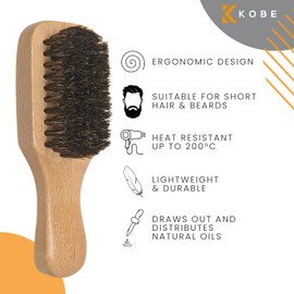 Kobe Professional Men's Dark Wood Club Brush - Men’s Boar Bristle Hair Brush/Beard Brush - Wooden Bristle Brush for Men & Women (Light Wood)