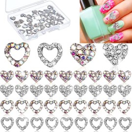 36 Pieces 3D Heart Nail Charms for Nail Heart Nail Rhinestone Decals Love Crystal Nail Charms Diamond Alloy Nail Gems Decorations for Women Girls Valentine's Day (Modern Style)