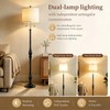 Fismool Farmhouse Floor Lamp, Solid Wood Standing Lamp, Linen Shade,