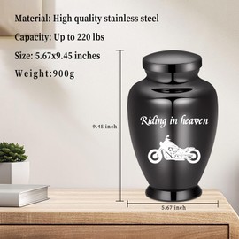 shajwo Large Cremation Urn for Ashes Human Adult Female Male Stainless Steel Motorcycle Urn for Human Ashes for Women Men Memorial Burial Funeral Decorative Urns for Ashes Keepsake Up to 220 IBS