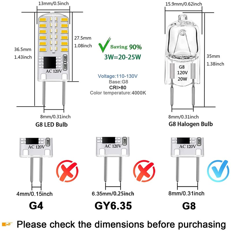 G8 LED Bulb Dimmable 3W Equivalent to 20W-25W Halogen Bulb,