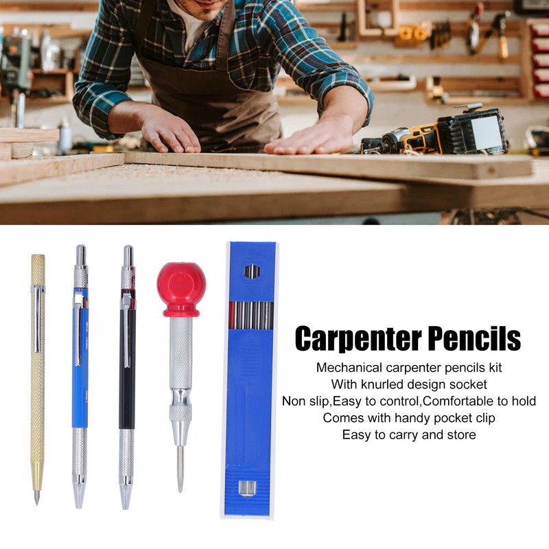 16Pcs Mechanical Carpenter Pencils Kit Scribe Pencil with Center Punch