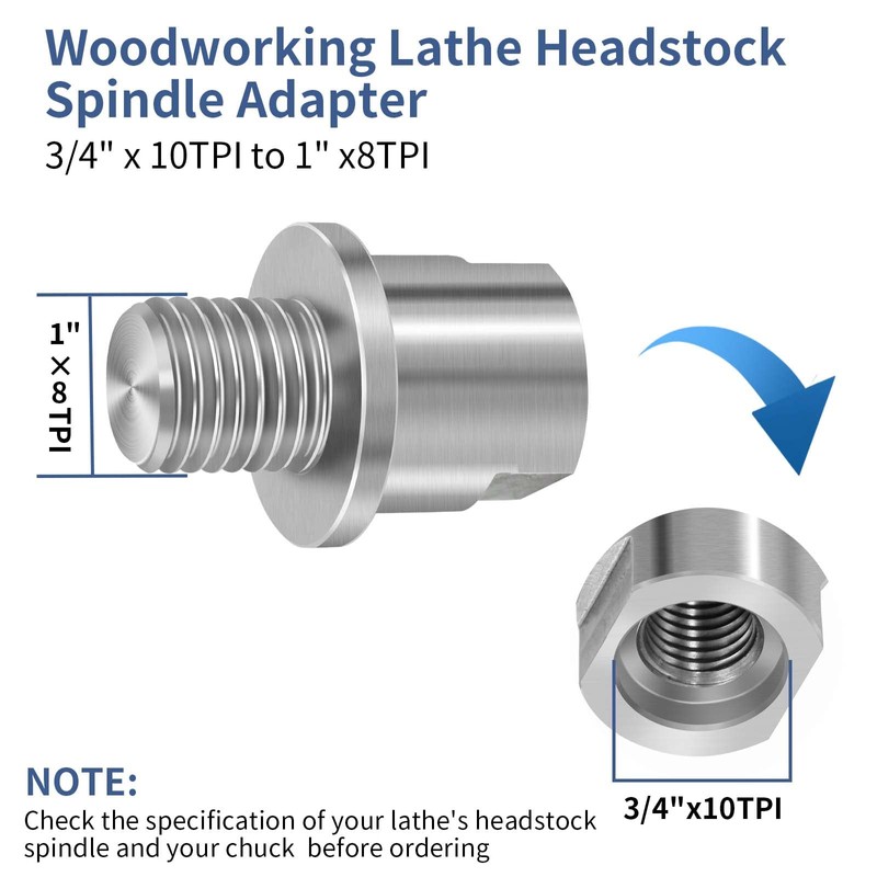 Woodworking Lathe Headstock Spindle Adapter 3/4" x 10tpi to 1"