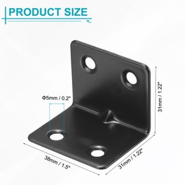 sourcing map 8 Set L Corner Bracket Corner Brace Metal Joint Right Angle Brackets Fastener with Screws for Wood Shelves, Black, 1.22"x1.5"x1.22"