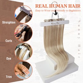 Sunny Hair Clip in Hair Extensions Human Hair Invisible Clip in Hair Extensions Real Human Hair Straight Hair Extensions for Women 22inch Warm Ash Blonde Highlights Bleach Blonde