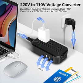 Voltage Converter 2300W International Power Converter Step Down 220v/240v to 110v/120v Travel Adapter Transformer w/ 4 USB 3 AC Outlets 7 Worldwide Plug Adapters EU/US/AU/IT/UK/India/South Africa