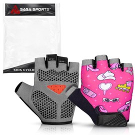 SAGA SPORTS Half Finger Kids Cycling Gloves| Non-Slip, Padded, Antislip, Fingerless Kids Bike Gloves for Boys and Girls | Ideal for BMX, MTB, Gymnastics (Hot Pink, Large [8-10])