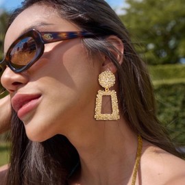 EVER FAITH Rectangle Geometric Earrings Metal Statement Silver Large Square Drop Earrings for Women and Girls Silver Tone, Sterling Silver, No Gemstone