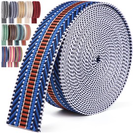PECMER Webbing 1.5 Inch Royal Blue-Orange Stripes - 6 Yards Webbing Straps for Bags -Polycotton Jacquard Webbing Nylon Ribbon 1 1/2 Inch for Bag Purse Hanging Belt Tote Straps