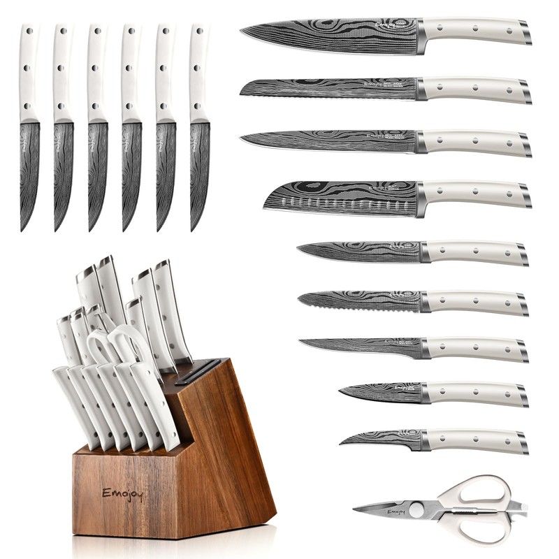 Emojoy Knife Set, 18 Piece Kitchen Knife Set with Block