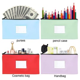 Zipper Wallet 11x6 Inch Money Bag with Clear Window Label 8 Colors Zipper Money Bag for Cash, Coins, Bills Cosmetics, Stationery (8 Pack)