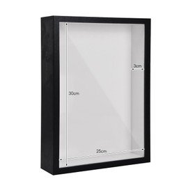 3D Shadow Box Frame, 25 × 30cm Picture Frame Wooden, Deep Picture Frame 3 cm Deep Display Box for Crafts Anniversary Wedding (Black)