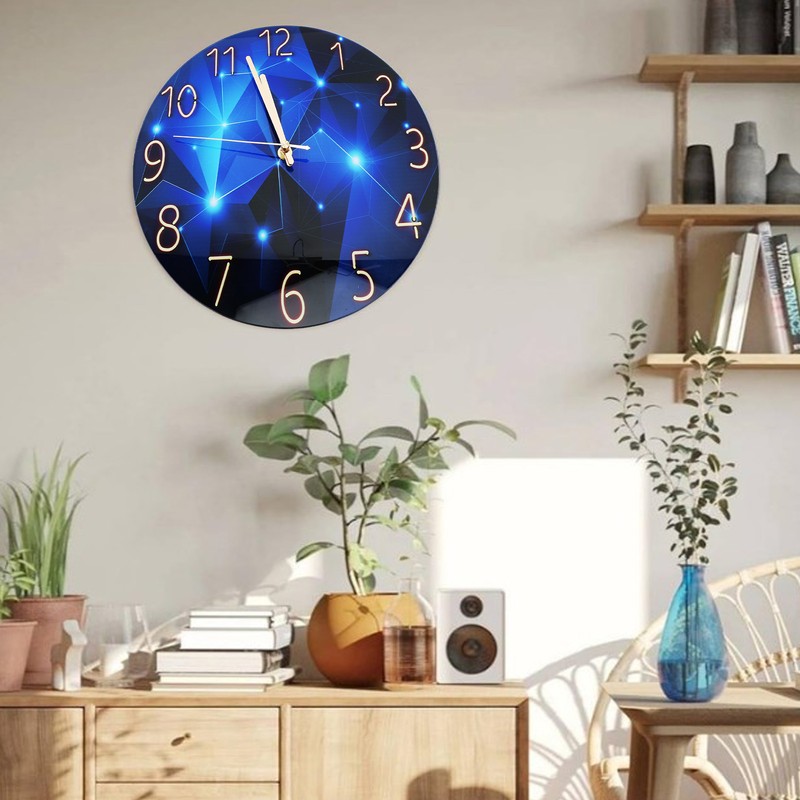 30cm Glass Blue Wall Clock for Living Room Decor Silent