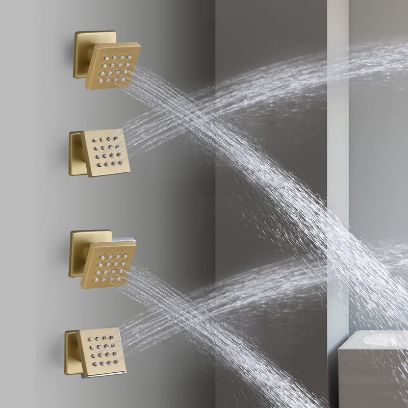Brushed Gold 4 Pack HOMEDEC 2inch Brass Square Massage Shower